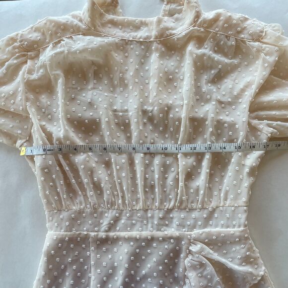 NWT Showpo. Tiahna Long Sleeve High Neck Ruffle Swiss Dot Dress in Cream Size 6 - Picture 12 of 15